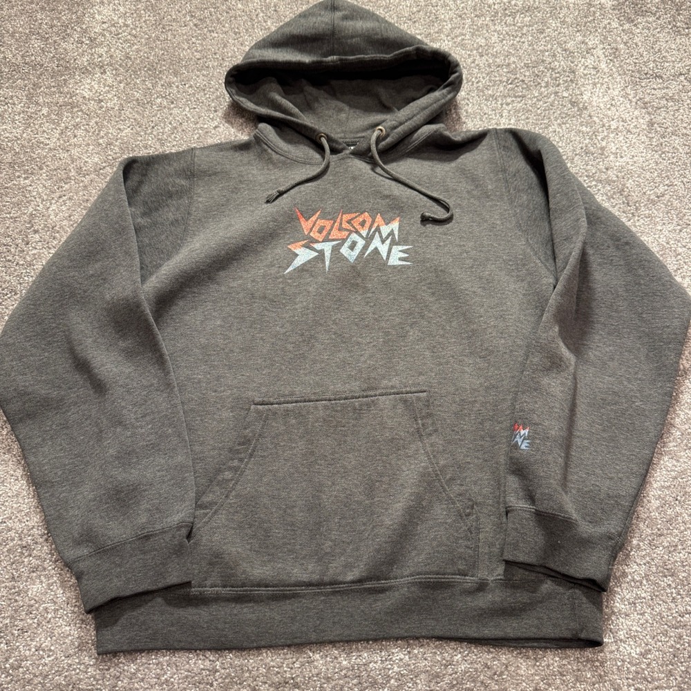 Vintage Volcom Hoodie Mens Large Gray Cotton Y2K Skateboarding Pullover VTG